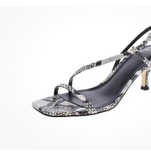 Marc Fisher Snake-Print Strappy Kitten Heel Sandals - Black & Gray Size 10